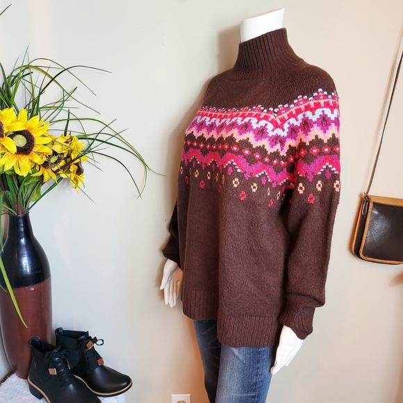 Lou & Grey Brown and Pink Patterned Turtleneck Sweater - Picture 4 of 7